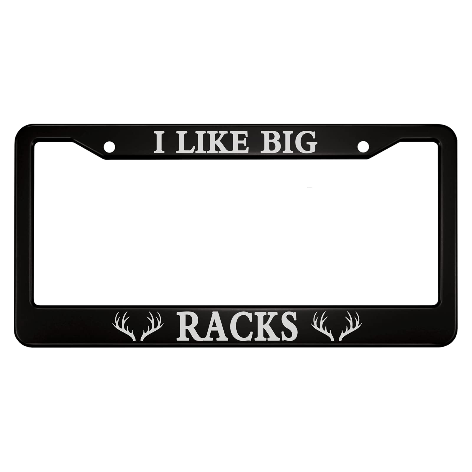 Ofloral I Like Big Racks Aluminum Alloy License Plate Frame White Antlers Black Applicable To Us Standard Car Metal Car Tag Fram