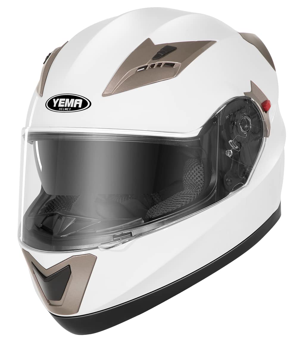 YEMA Helmet Full Face Motorcycle Helmet DOT Approved, Large, White, ABS Shell, Model YM-829 for Men & Women