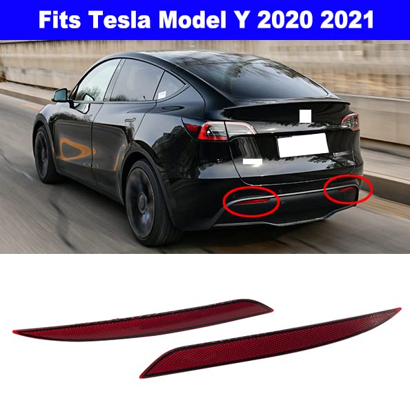 Generic Replacement Rear Bumper Marker Lights for Tesla Model Y 2020-2021 - Red Lens Trim (Left & Right)