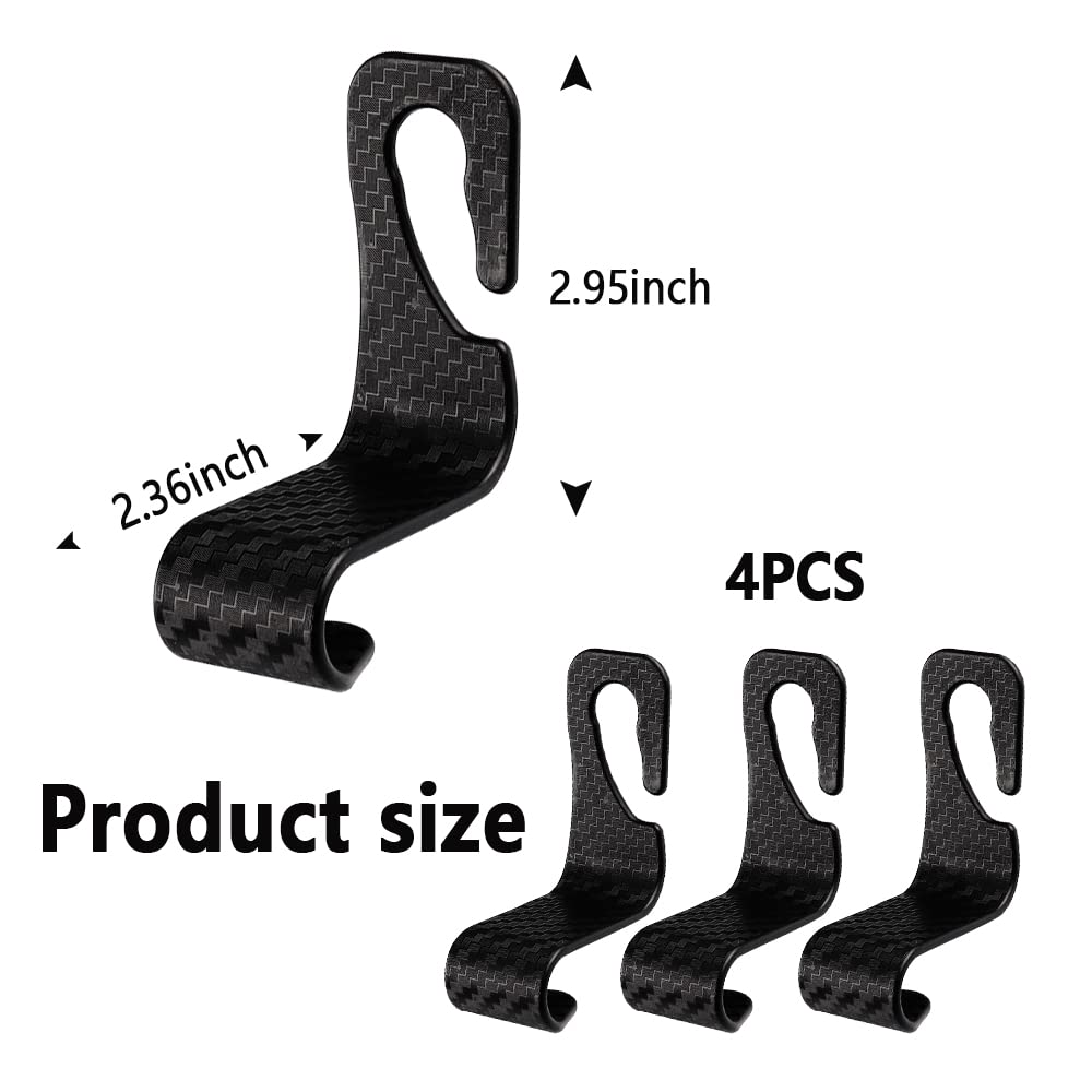NHHC Utility Car Headrest Hooks - 33lb Capacity, Carbon Fiber, ABS Material - Organizer for Purses, Bags, Coats, & Groceries