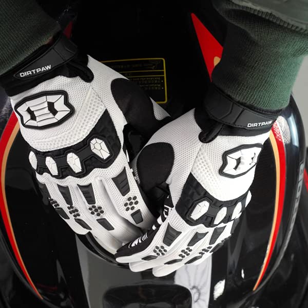 Seibertron Dirtpaw Unisex Mx Atv Mtb Racing Gloves - Full Finger Touchscreen Glove For Bicycle Cycling Mountain Biking Motorcycle And Motocross White M
