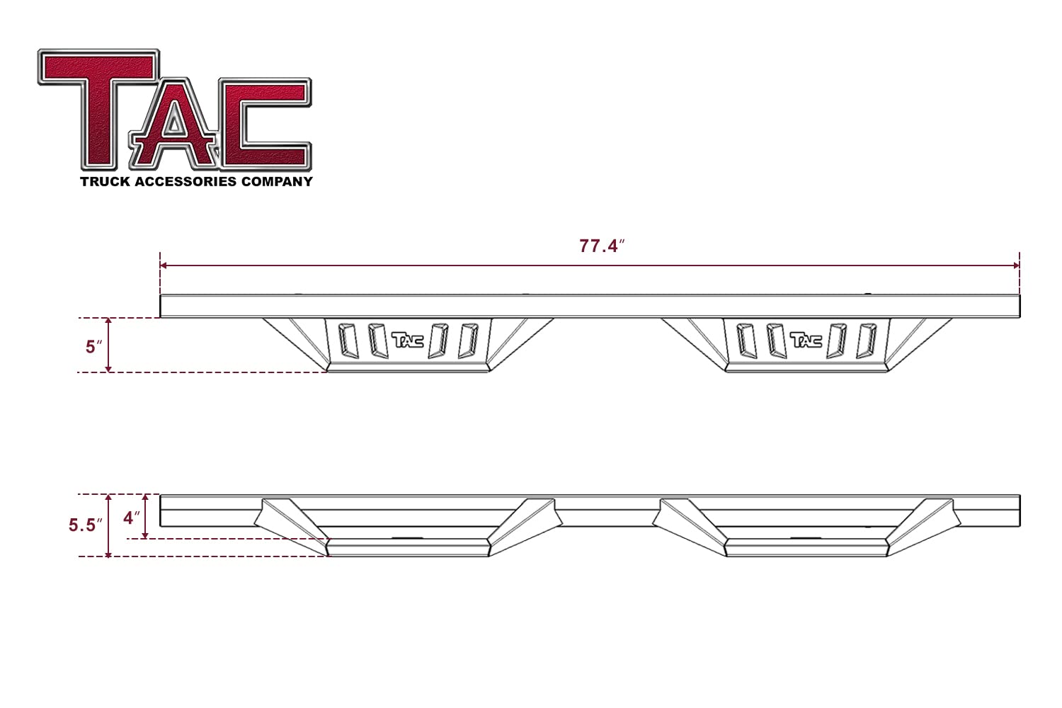 Tac Sidewinder Running Boards Fit 2005-2024 Nissan Frontier Crew Cab 4” Drop Side Steps Nerf Bars Rock Slider Pickup Truck Fine Texture Black Off-Road Accessories (2Pcs)