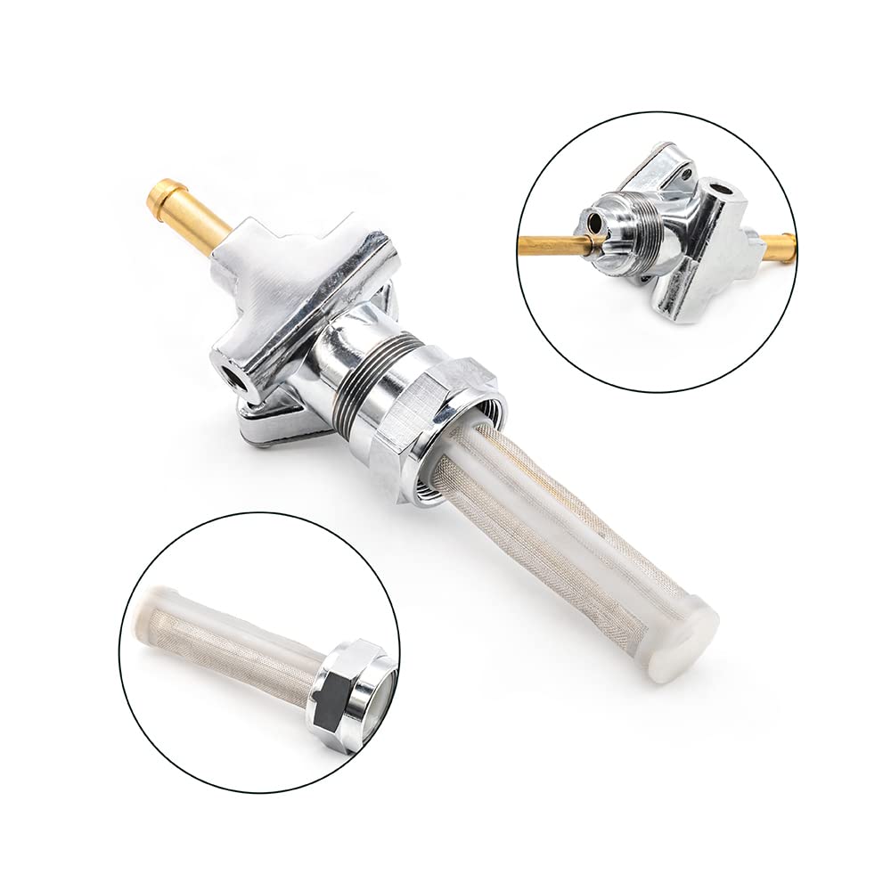 Onegercn 1975-2006 Harley Davidson 22mm Filtered Petcock STRAIGHT OUTLET Fuel Shut Off Valve - For Use with 1/4'' ID Fuel Hose -