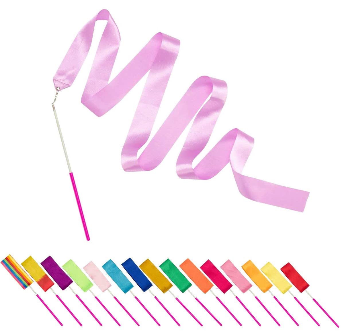 Pamase Dance Ribbons - 16 Packs Ribbon Wands With Non-Slip Handle For Kids, 6.6Ft Rhythmic Gymnastics Dancing Rainbow Twirler St -Like New