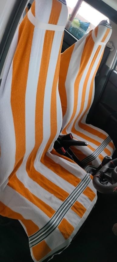 DRYHUG Car Seat Cover Towel, 100% Pure Cotton, White/Orange, Front Seat, Suitable for All Cars