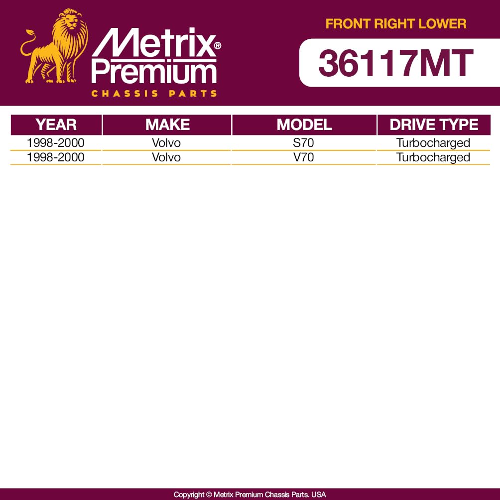 Metrix Premium Chassis Parts - Front Right Lower Control Arm W Ball Joint & Bushing Assembly Fits 1998-2000 Volvo S70, 1998-2000
