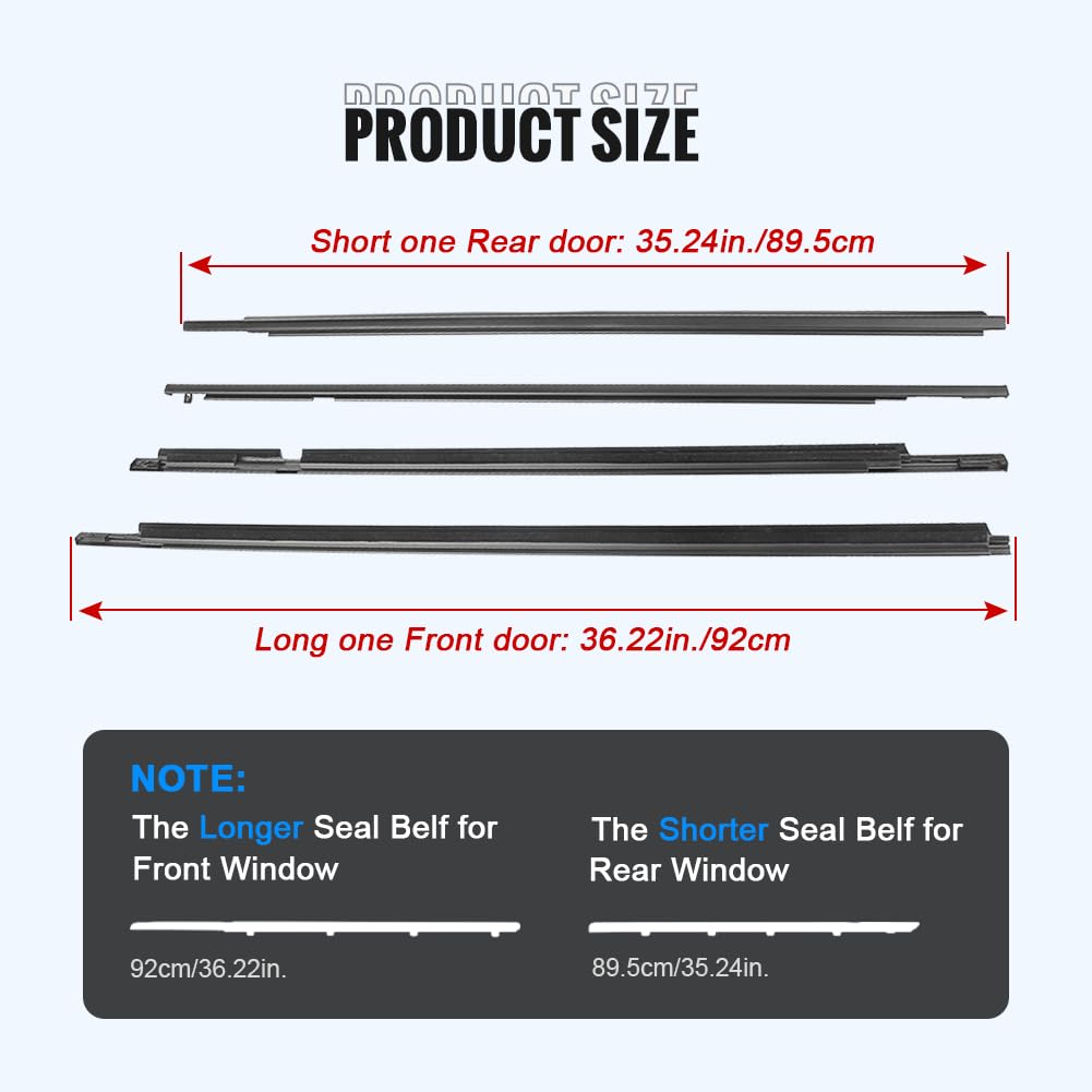 Newsmarts 4Pcs Automotive Weatherstrip Window Seal, Rubber Weather Stripping Molding Trim Seal Belt For Toyota Land Cruiser Prad