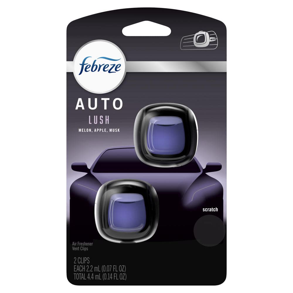 Febreze Car Vent Clip Air Freshener, Odor Eliminator For Up To 30 Days Freshness, 2 Clips (Lush)