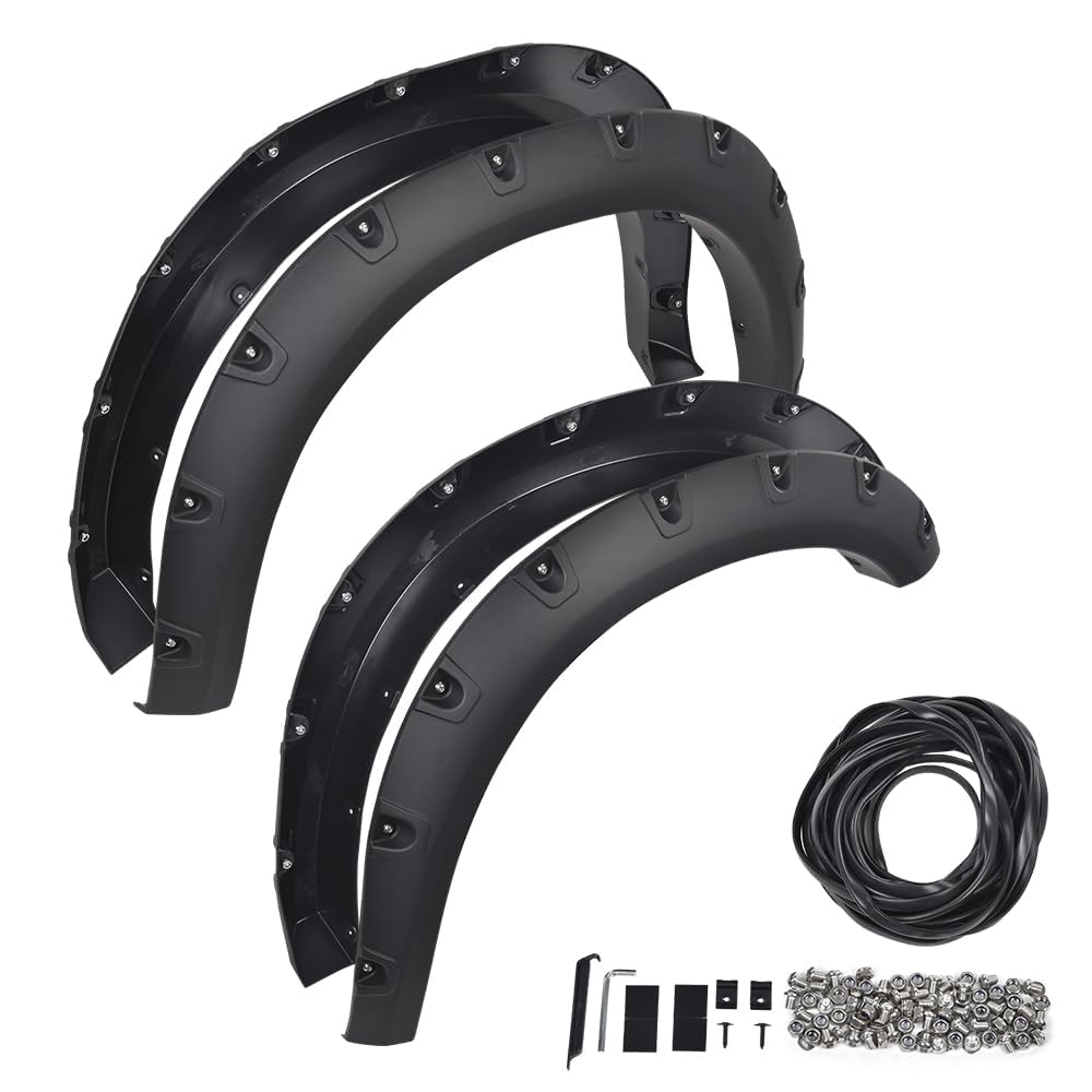 PIT66 Fender Flares Kit with Mounting Instruction and Hardware Compatible with Chevy Silverado 1500 2019-2022 Smooth Pocket Rive