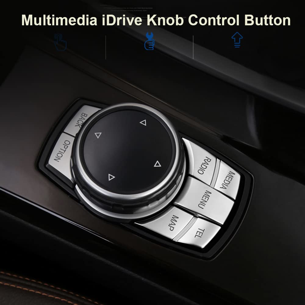 SANRILY Silver BMW Multimedia Control Knob Cover Set, 7 Button, ABS Material, Fits 1 2 3 4 5 7 Series, X5 X6