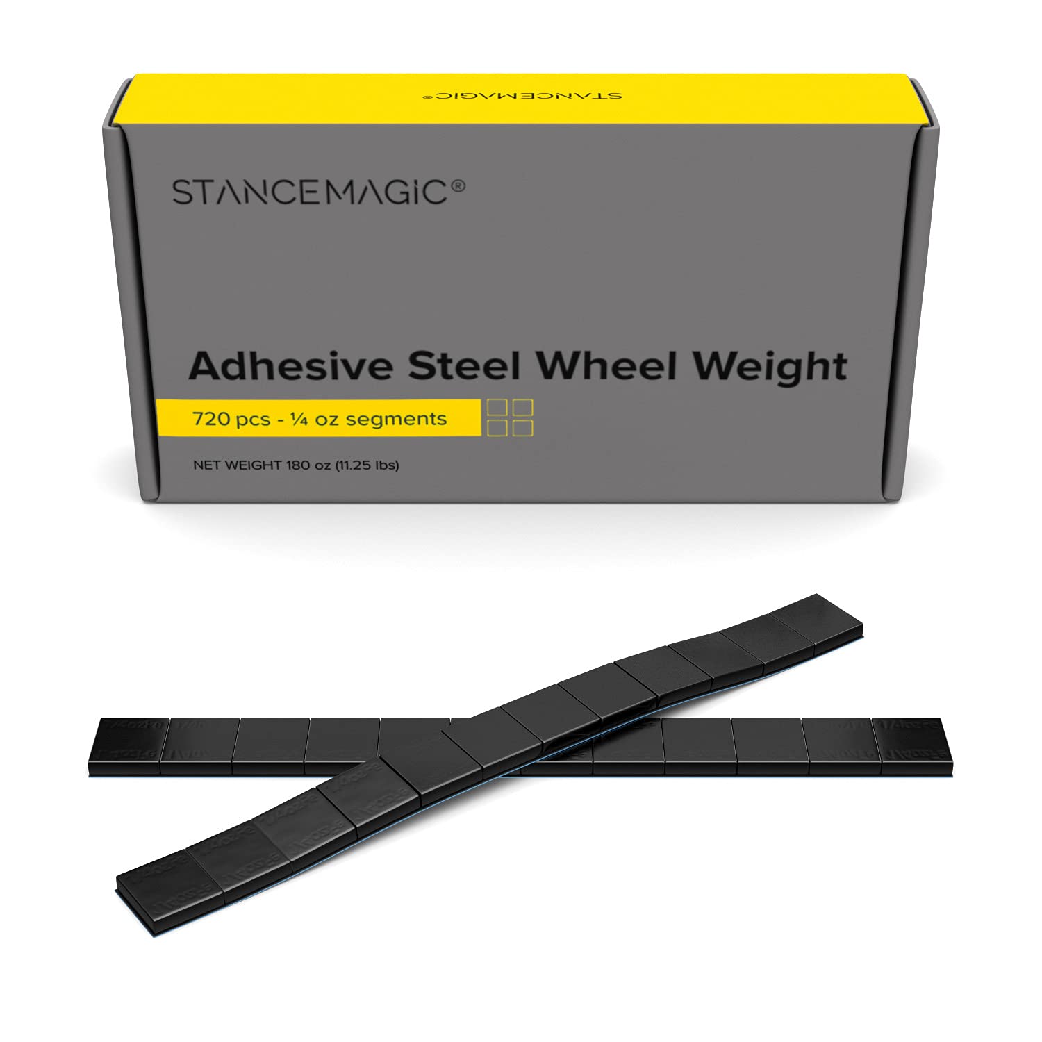 Stancemagic - 0.25Oz 1/4Oz - Black Adhesive Stick On Wheel Weights, Easy Peel, Low Profile, Zinc Plated Steel Balancing Weights For Cars Bikes Atv Utv, 11.25 Lb Box (180Oz), Contains 720 Pieces