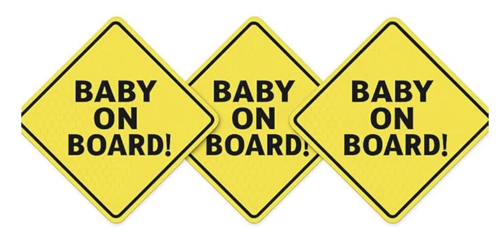 Baby On Board Reflective Magnet Signs - 3 Pack, 5   x5    - Bright Yellow HD Magnetic Bumper Sticker for Cars - Day & Night Safe