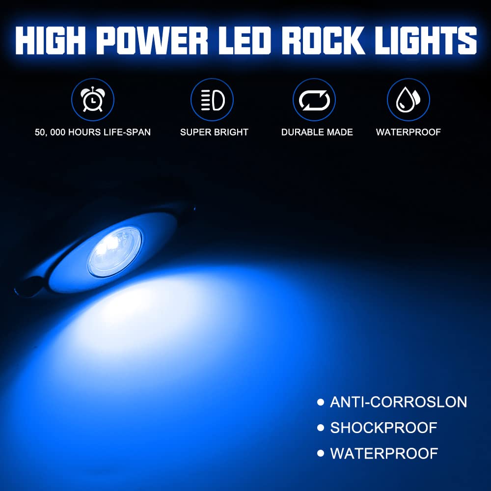 Sunpie 12 Pods Blue Rock Lights Kits For Off Road Truck Car Atv Suv Motorcycle Under Body Glow Light Lamp Trail Fender Lighting,