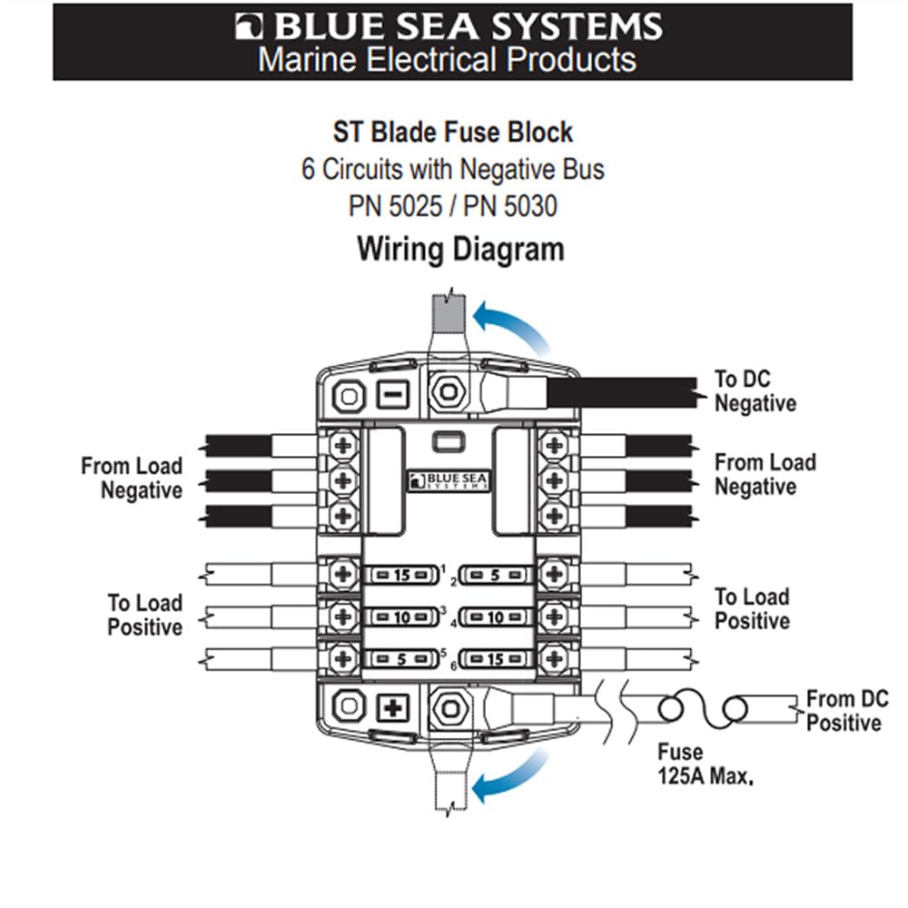 Blue Sea Systems 5030 St Blade Fuse Block 6 Circuit With Ground