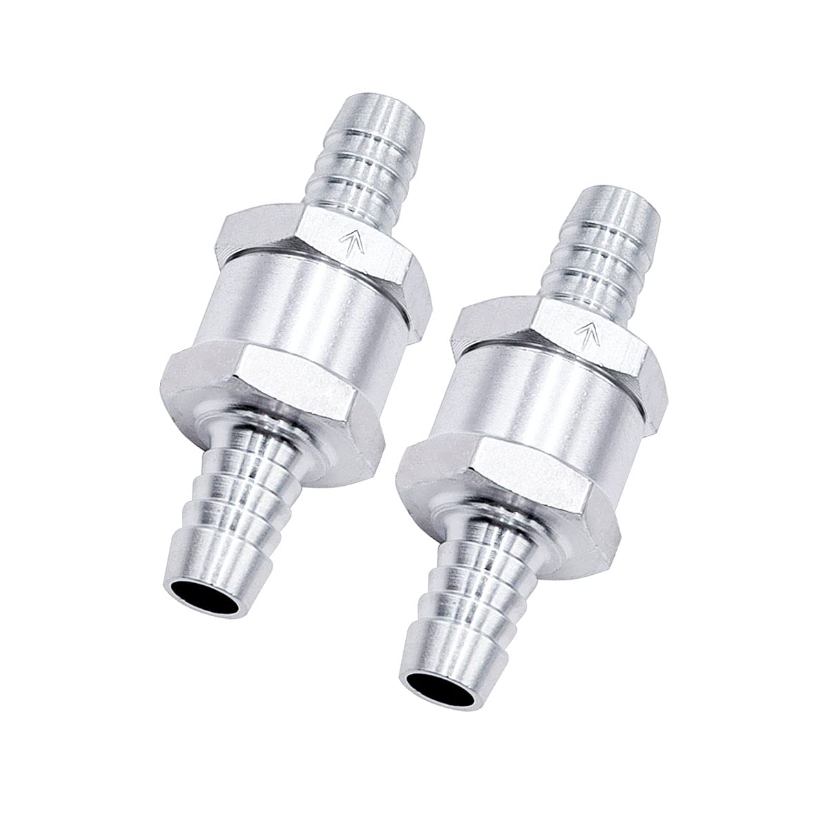 mxuteuk 2Pcs 3/8'' 10mm Aluminium Silver Non Return One Way Check Valve with 4Pcs 6-12mm Universal Adjustable Hose Clamps for Fu