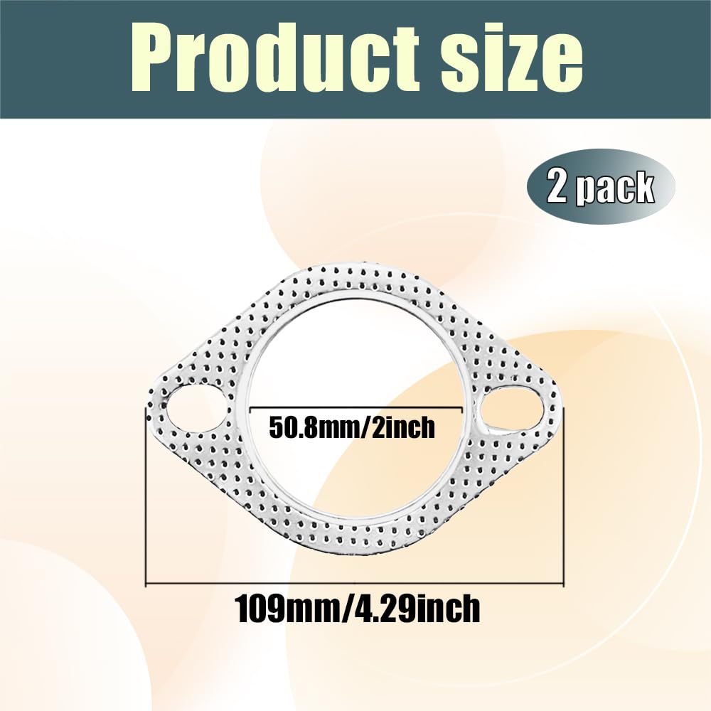 Kutyun 2PCS Car Exhaust Gasket - Ultra Seal 2-Bolt 2-Inch High Temp Exhaust Flange Gaskets