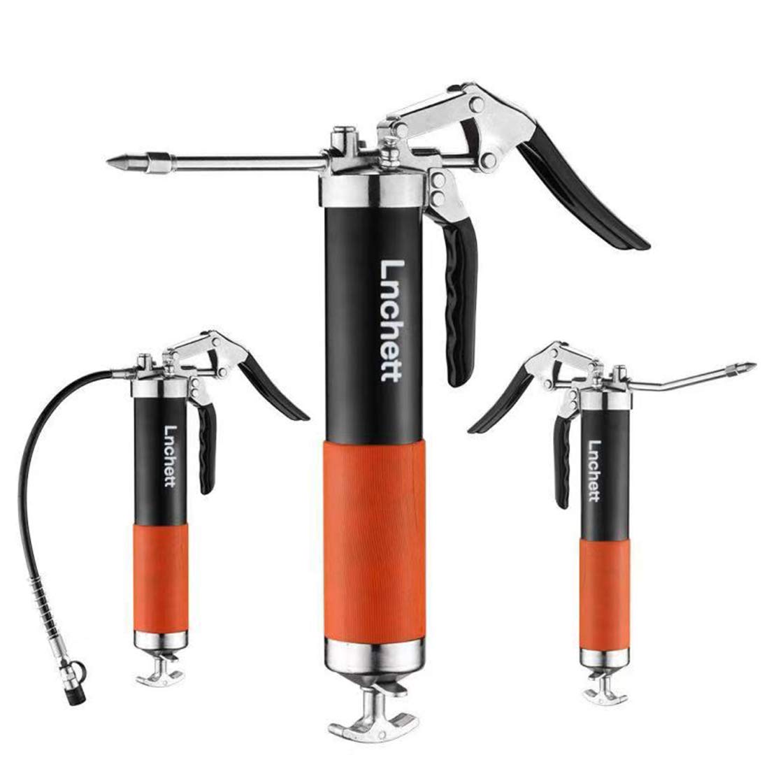 Lnchett Grease Gun With Quick Release Coupler And Towel, 9000 Psi Professional Heavy Duty 14 Oz Grease Gun With 18 Inch Spring F