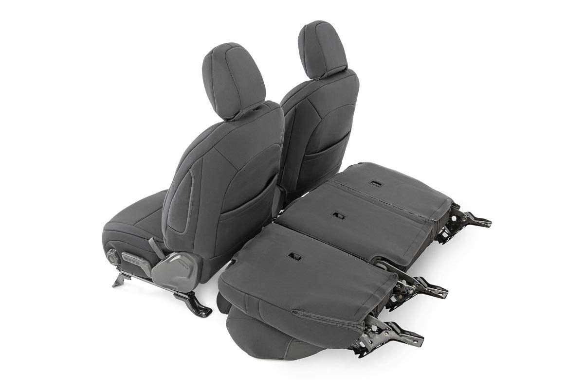 Rough Country Neoprene Seat Covers for Jeep Wrangler JL 4-Door (2018-2024) w/No Rear Arm Rest - Waterproof & UV Resistant, Foam
