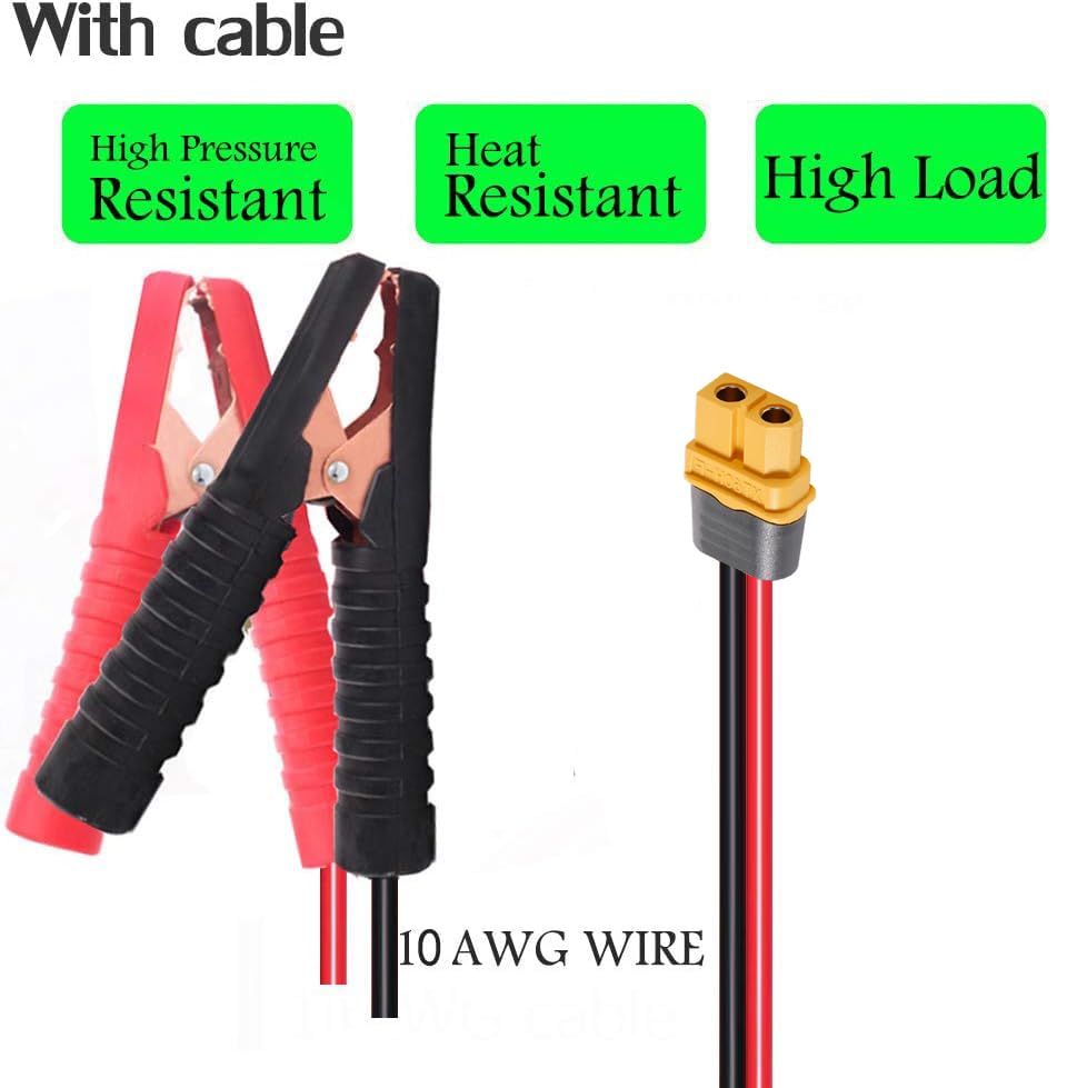 YETOR 10AWG Alligator Clips to XT60 Adapter, 2FT Extension Cord, Red, Model ST-01 for Cars & Motorcycles