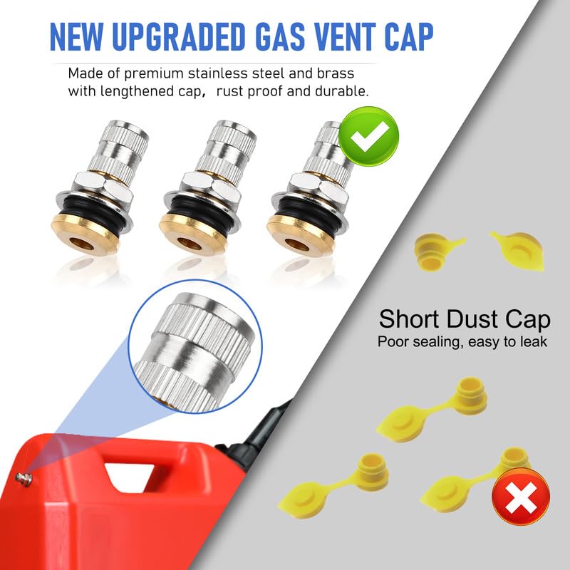 TaoTazon Gas Can Vent Caps - 6 Pack Leak-Proof Metal Replacement Plug for Faster Flow