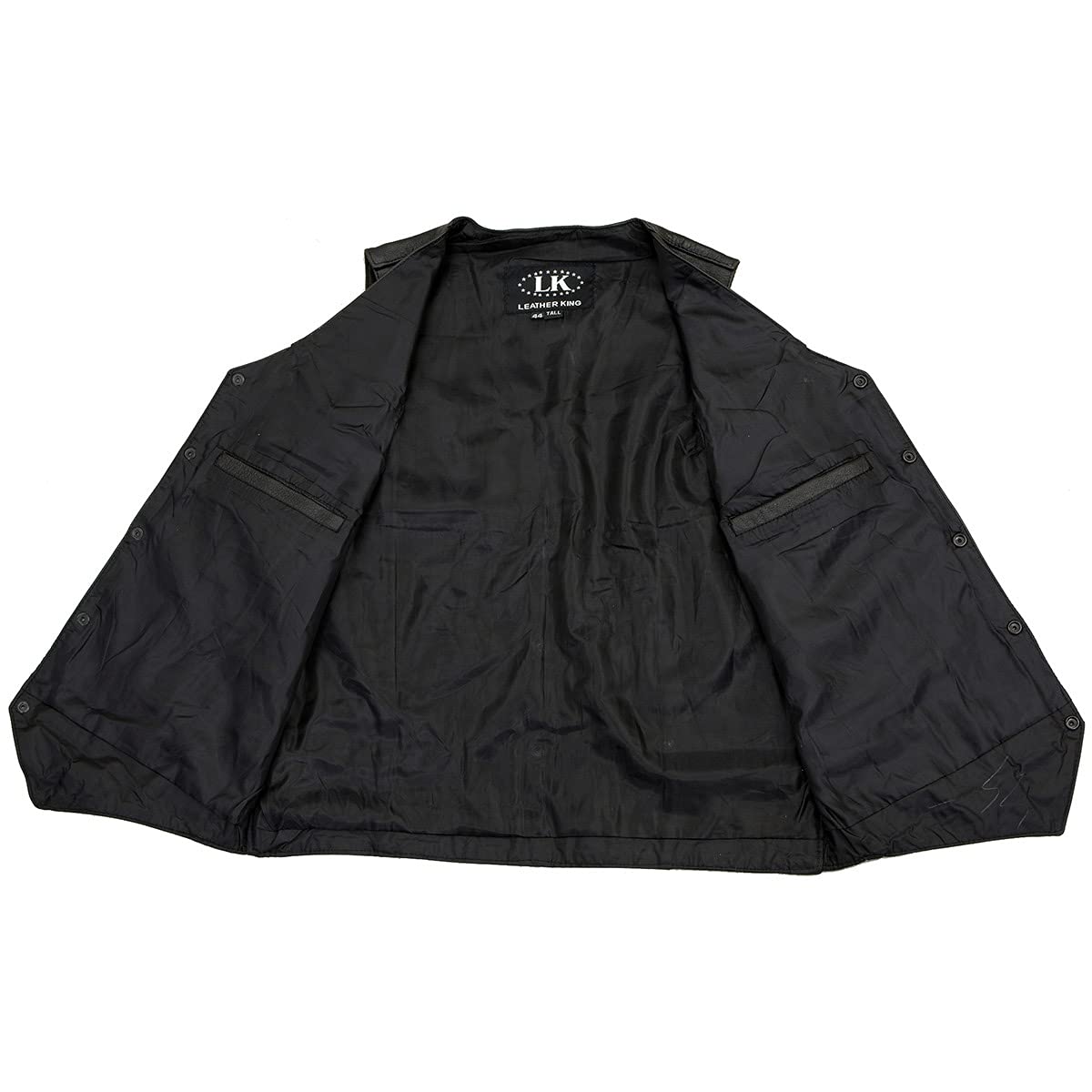 Milwaukee Leather SH1310Tall Men's Black Leather Classic V-Neck Motorcycle Rider Vest w/Snap Button Closure - 36-Tall