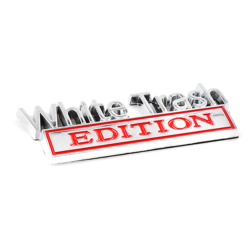 Carrun 2 Pcs White Trash Edition Emblem Front Hood Trunk Door Fender Bumper Metal Badge 3D Decal Sticker Fit For F-150 F250 F350