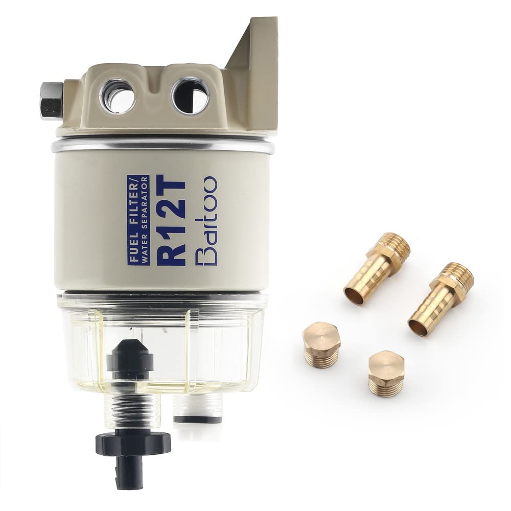 Bartoo R12T Fuel Water Separator Marine,10 Micron Fuel Filter Marine Parts Replace S3240 120At Npt Zg1/4-19 Fit 3/8-Inch Npt Out