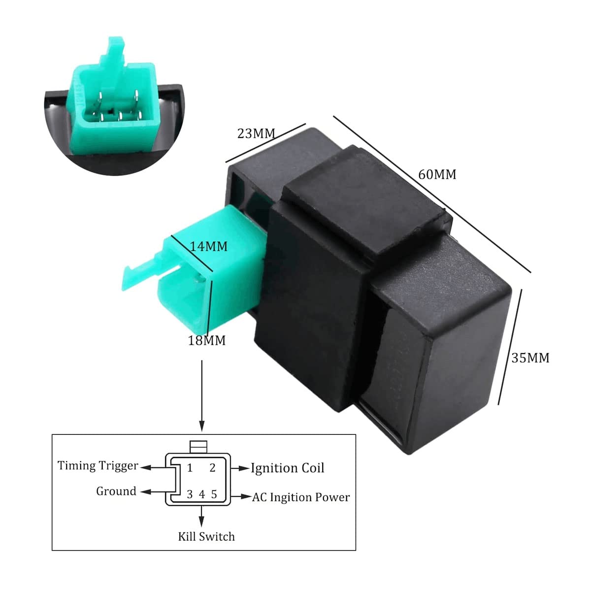 PRO BAT 2-Wire Ignition Coil Solenoid Relay Voltage Regulator 5-PIN CDI Box Spark Plug for 50cc 70cc 90cc 110cc 125cc ATV Go Kar
