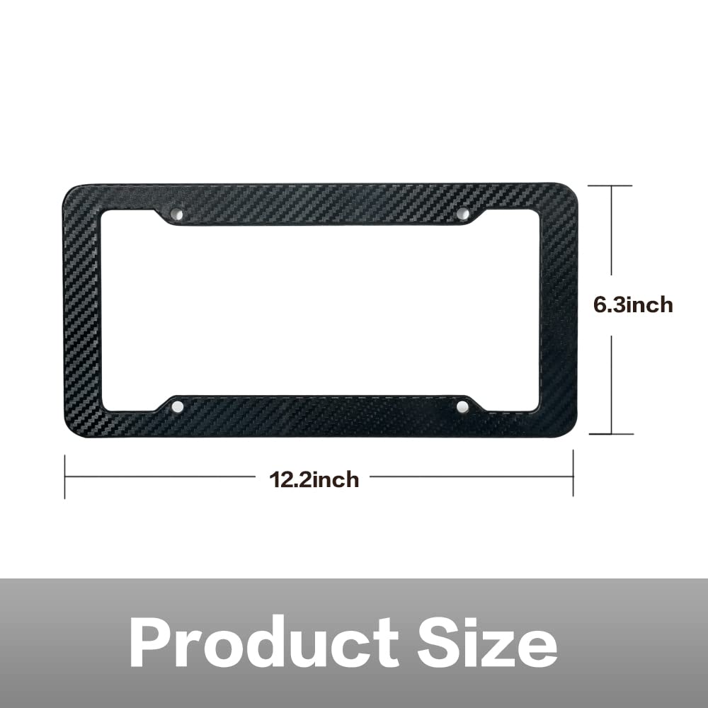 2 Pack License Plate Frames,Carbon Fiber License Plate Frame,Car Tag Cover For Front & Rear With Fasteners And Screws,4 Hole Universal Holder Waterproof Plastic Number Plate Frame