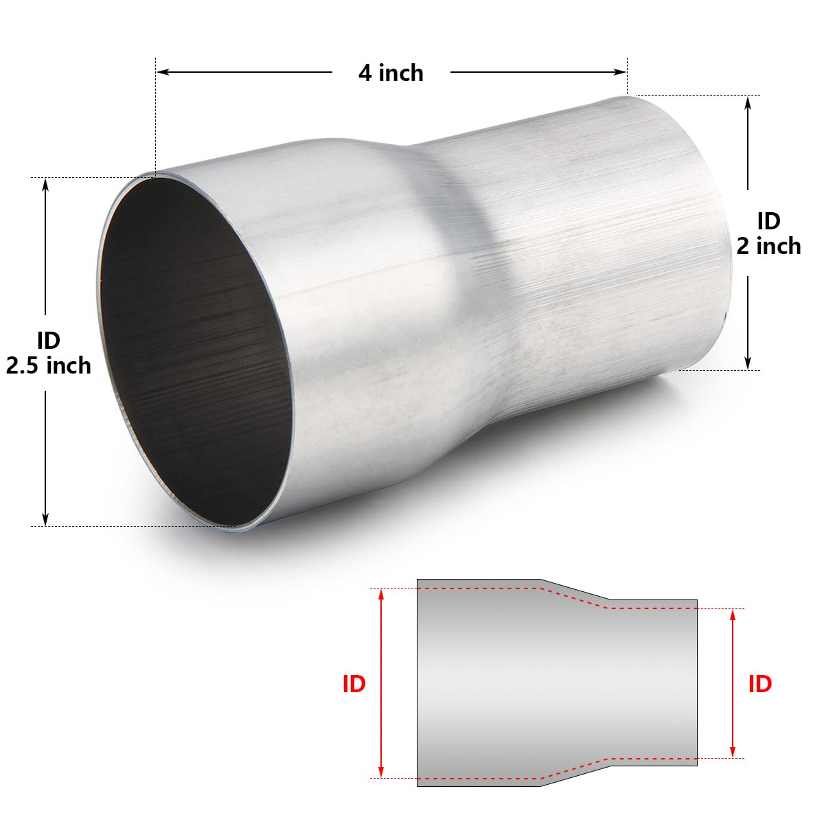 Exhaust Adapter Connector 2'' Id To 2.5'' Id, A-Karck Exhaust Pipe Reducer 4'' Overall Length 304 Stainless Steel