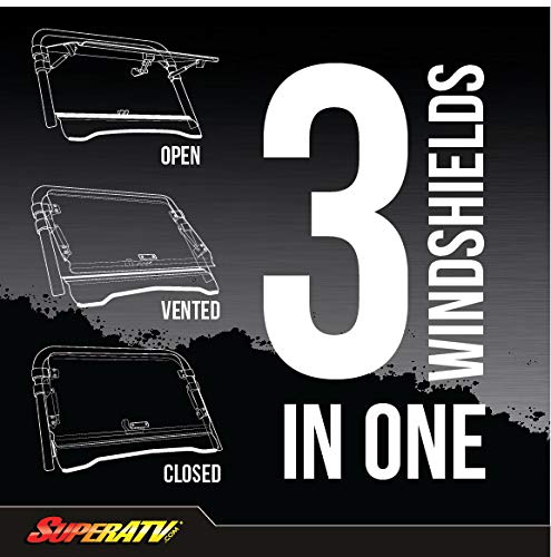 SuperATV 3-in-1 Flip Windshield for 2019-2023 RZR XP 1000, Scratch Resistant Polycarbonate, Open/Vented/Closed Options