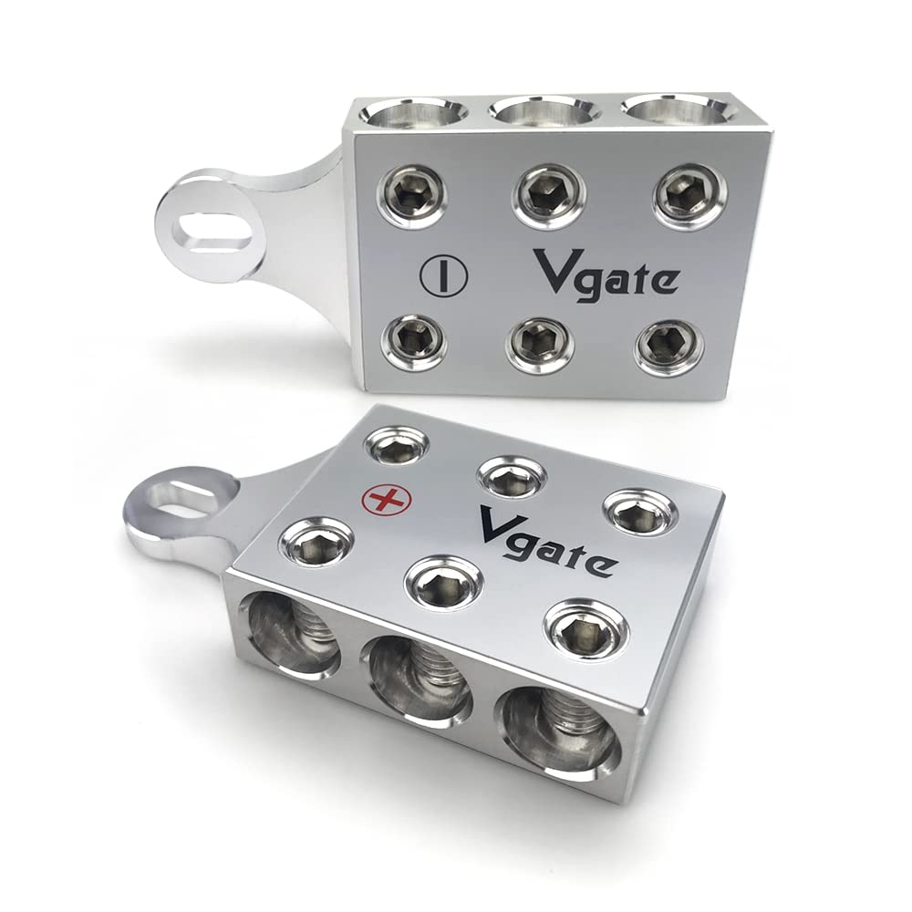 Vgate 6X2/0 Awg Gauge Post Battery Terminals, For Lithium Or Agm Lead Acid Battery With Bolt Down Ends Or Threaded Studs, M6 Or