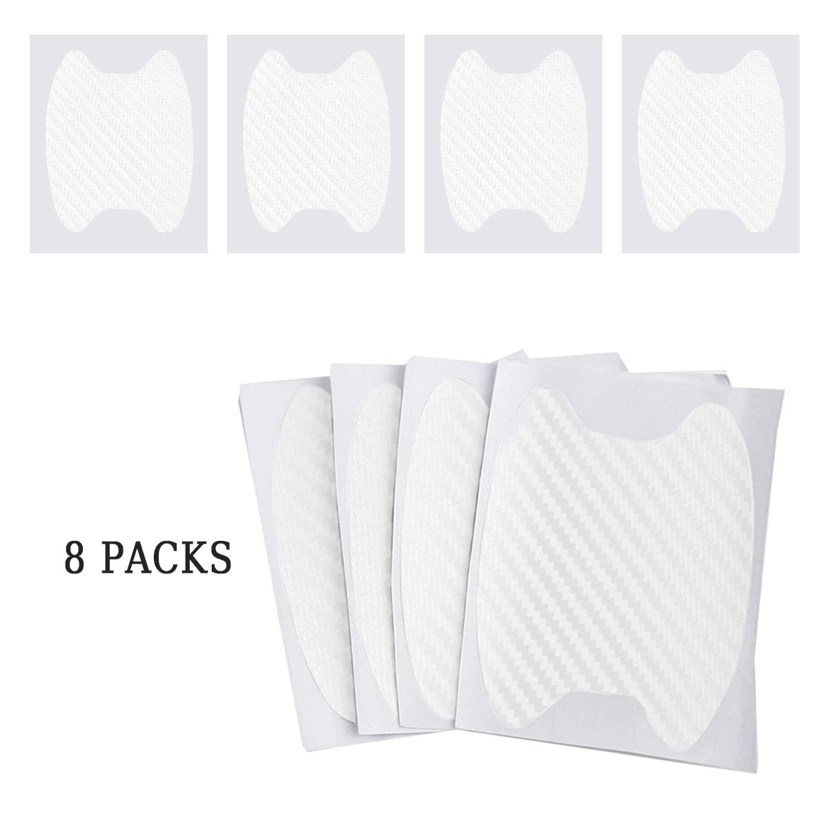 8Pcs Car Door Handle Sticker, Carbon Fiber Anti-Scratches Car Door Cup Protector, Non-Marking Auto Door Handle Protective Film, Self-Adhesive Door Side Paint Protector For All Cars (White/8Pcs)