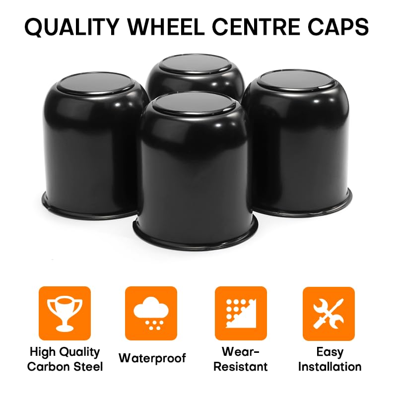 Gtownworks 4Pcs 3.19 Inch Wheel Center Caps Fit 3.19' Center Bore Truck Trailer Rv Suv Wheels Rims, Carbon Steel Black Push Through Hub Covers