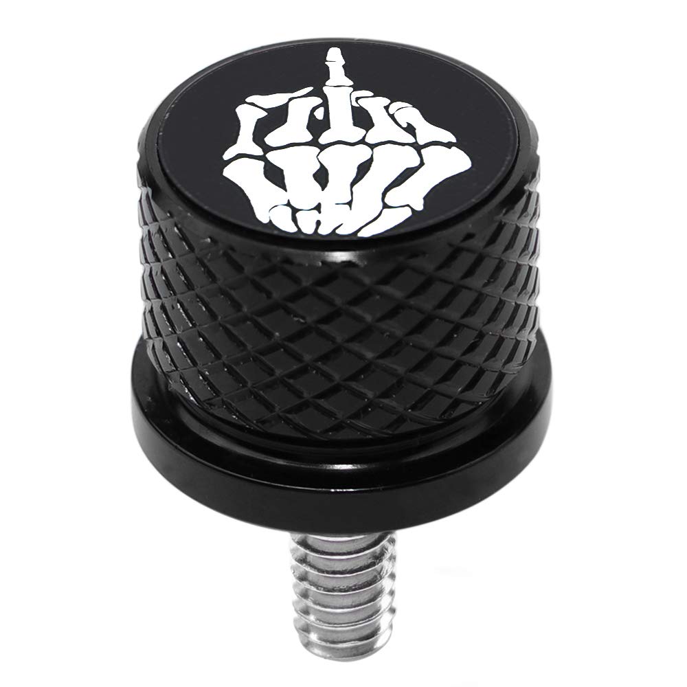 Stainless Knurled Fender Seat Bolt Screw 1/4'-20 Thread Compatible With Harley Sportster Touring Softail Dyna Cvo Electra Glide Street Glide 1996-2020- Skull Middle Finger-Black