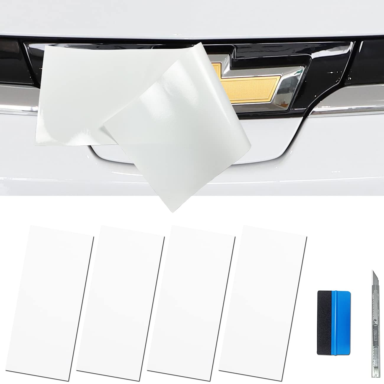 LZLRUN Compatible with Bowtie Logo Wrap Stickers Cut-Your-Own Emblem Overlay DIY Decals for Chevy 11.8 Inch x 4 Inch (Gloss Whit