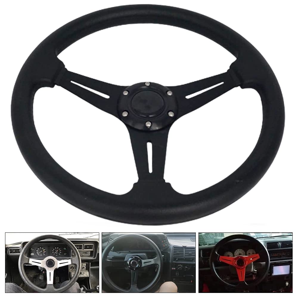 Yehicy 13.8” Auto Racing Steering Wheel Flat Drifting 6 Bolts Car Sport Steering Wheel Pu Leather And Aluminum Spokes With Horn Button