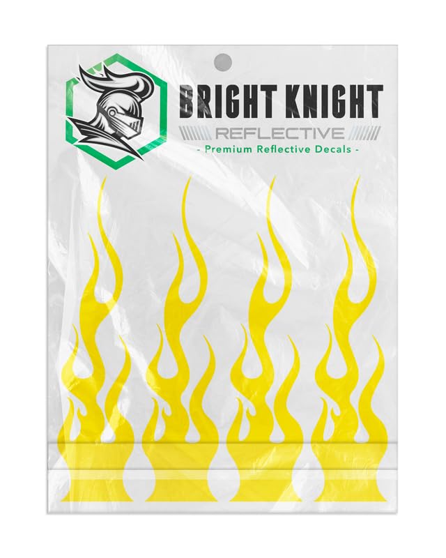 Bright Knight Reflective Flame Stickers, 4 Pcs Yellow Reflective Car Sticker Decal With 3M Retro-Reflective Vinyl, Self-Adhesive