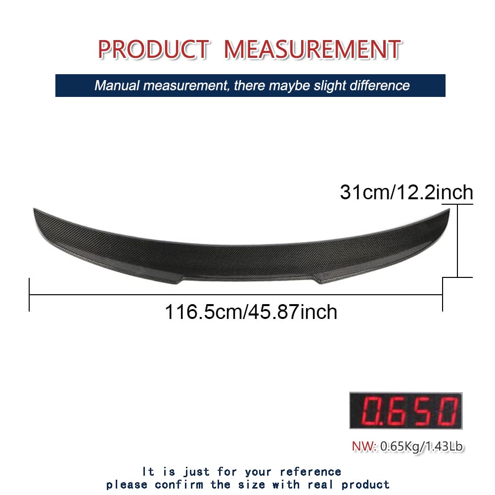 JC SPORTLINE Carbon Fiber Trunk Spoiler for Audi A3 S3 RS3 (8V) Sedan 2013-2020, Black, Model JS-2459, HighKick Rear Wing