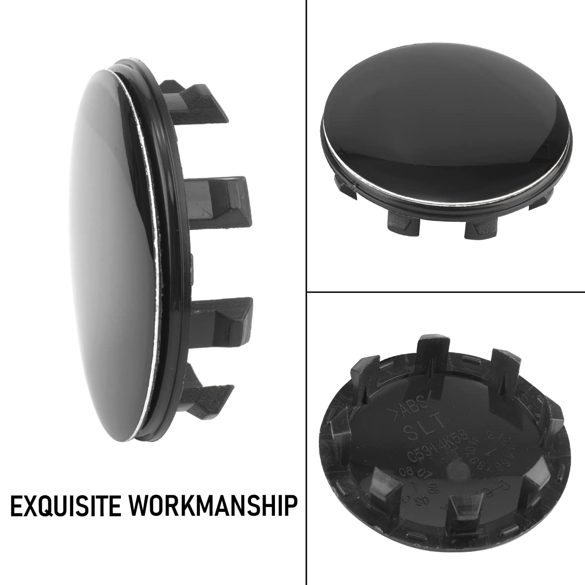 Rtrhinotuning 58Mm(2.28In)/51Mm(2In) Abs Car Wheel Center Hub Caps For #6005879#6005879-00-A #6005879-04-A Set Of 4 Black Center