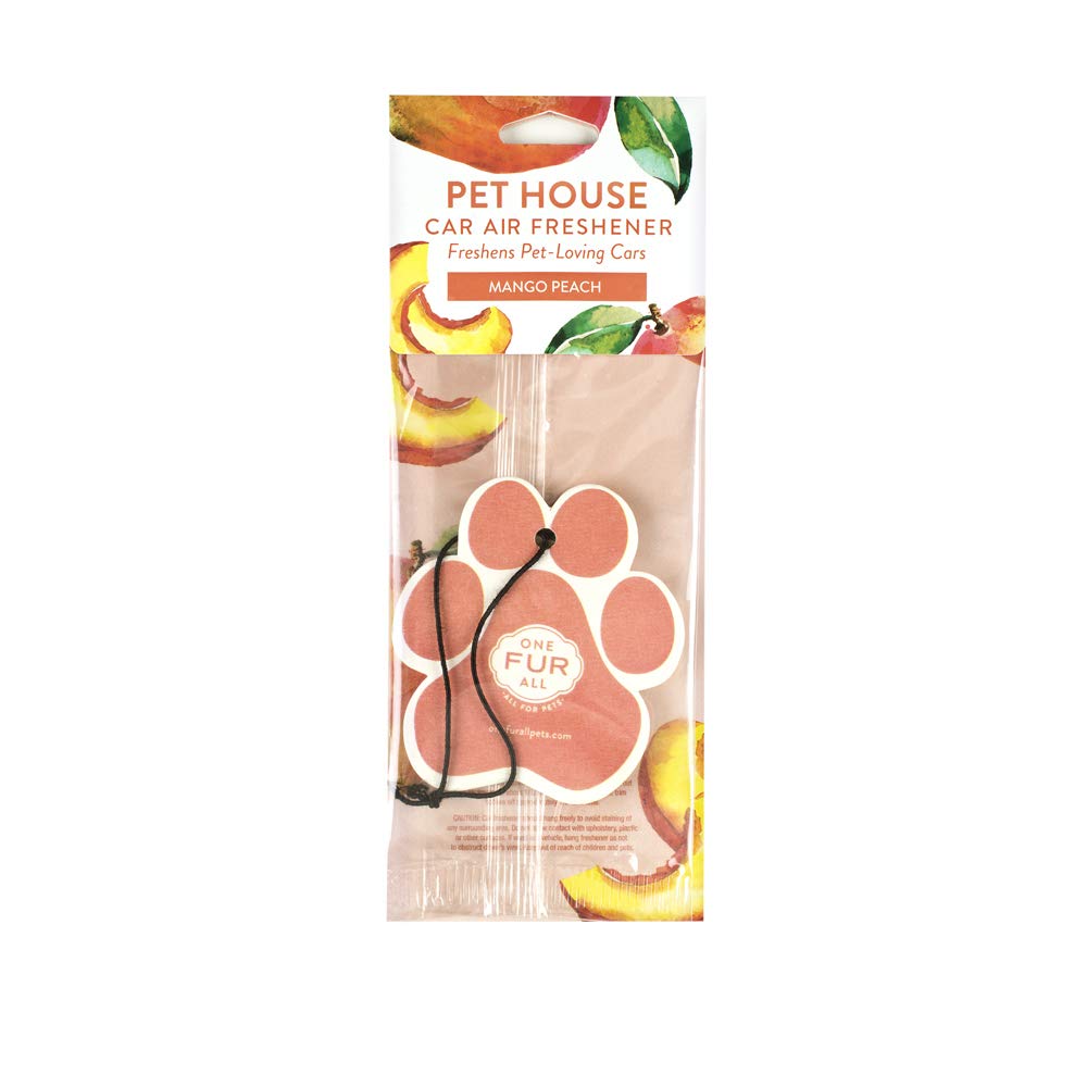 One Fur All Pet House Car Air Freshener, Pack Of 4 - Mango Peach - Non-Toxic Auto Air Freshener, Pet Odor Eliminating Air Freshe