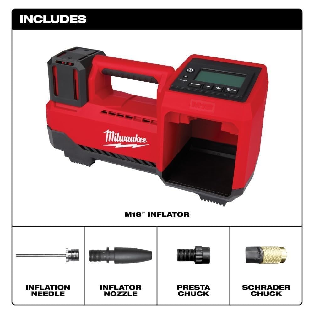 Milwaukee M18 Inflator 2848-20 - Red, Compact & Powerful Air Pump for Tires & Sports Equipment