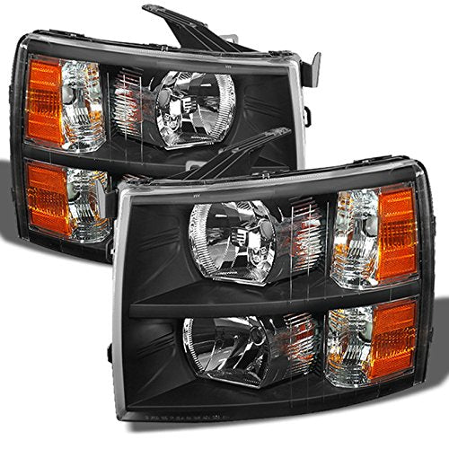 Akkon - For 2007-2013 Chevy Silverado Replacement Black Bezel Headlights Driver/Passenger Head Lamps Pair Replacement