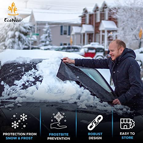 EcoNour Snow Cover - Black (XL) with Side Mirror Cover + Wiper Cover | 600D Oxford Fabric Frost Cover for All Weather | Durable