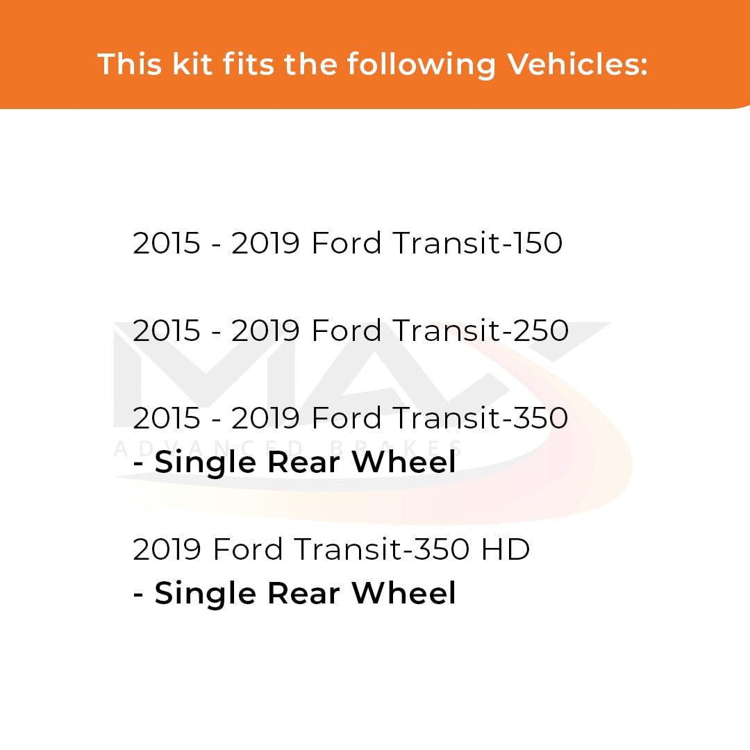 Max Advanced Brakes Rear Brake Kit Compatible With 2015 2016 2017 2018 2019 Ford Transit 150 250 350 350 Hd W/Srw Replacement Pr