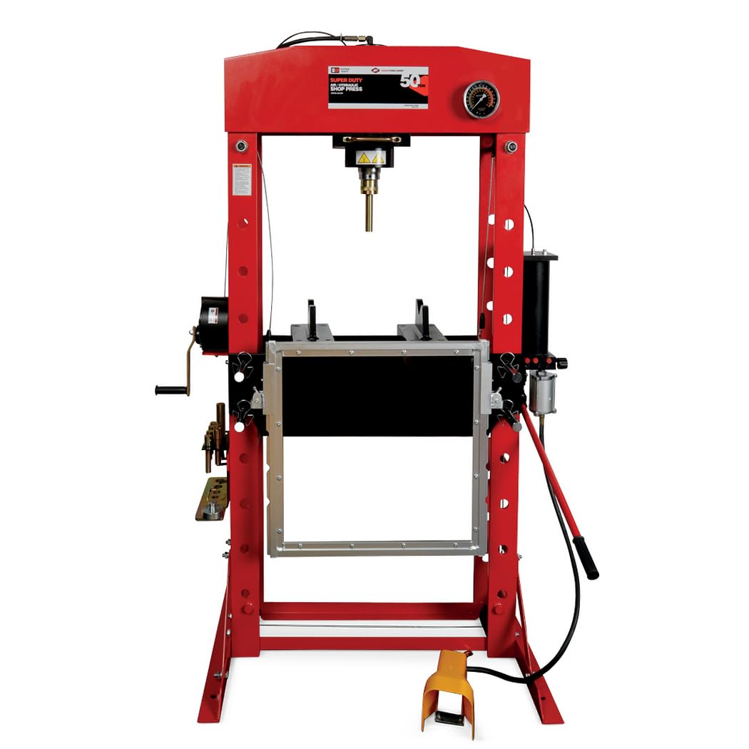 AFF 50 Ton Hydraulic Shop Press - Dual Air Motor, 7-Position Bed Height, Polycarbonate Shield - Super Duty (Multiple Capacities 