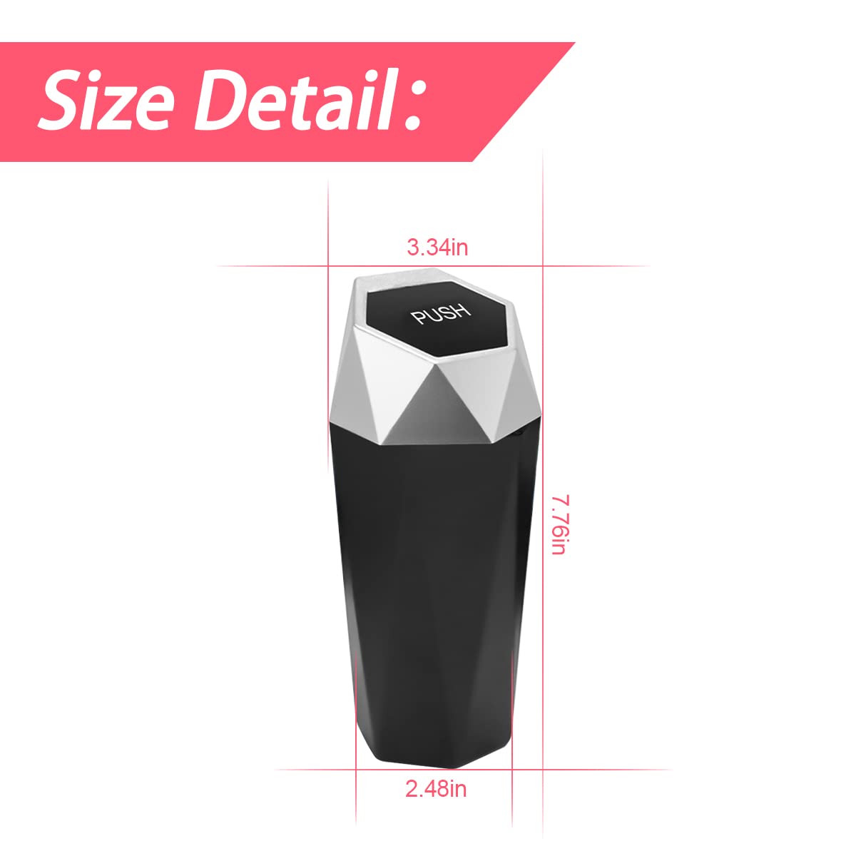 Car Trash Can With Lid, Mini Portable Auto Garbage Can, Small Leakproof Diamond Design Trash Dustbin, Waterproof Vehicle Rubbish Bins For Automotive Car, Home, Office, Kitchen, Bedroom (Silver)