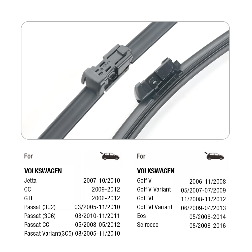 24''+19'' Windshield Wiper Blades Replacement For Vw Volkswagen Passat 2010-2006 Jetta 2010-2007 Eos 2016-2006 Golf 5 Golf 6,Aut