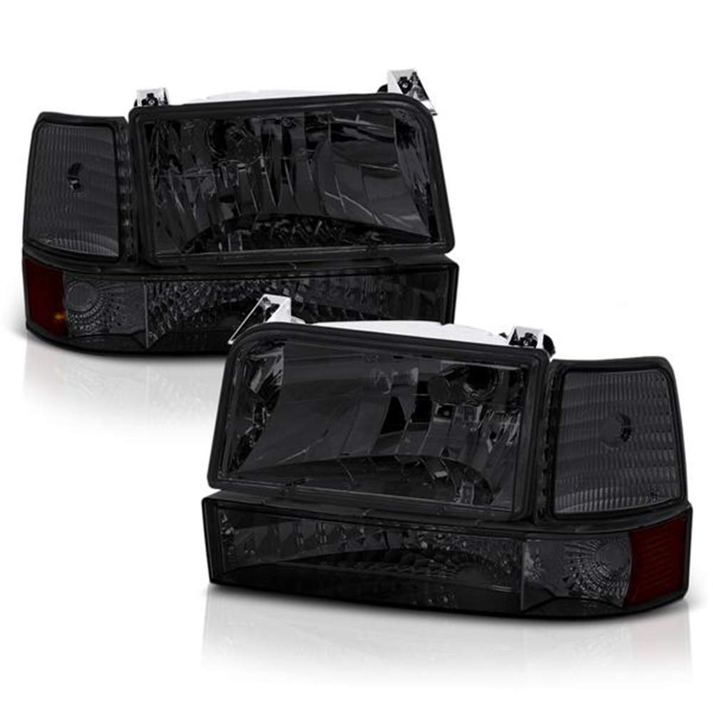 Acanii - For Smoke 1992-1996 Bronco F150 F250 F350 Headlights Bumper Corner Lights Driver + Passenger Side