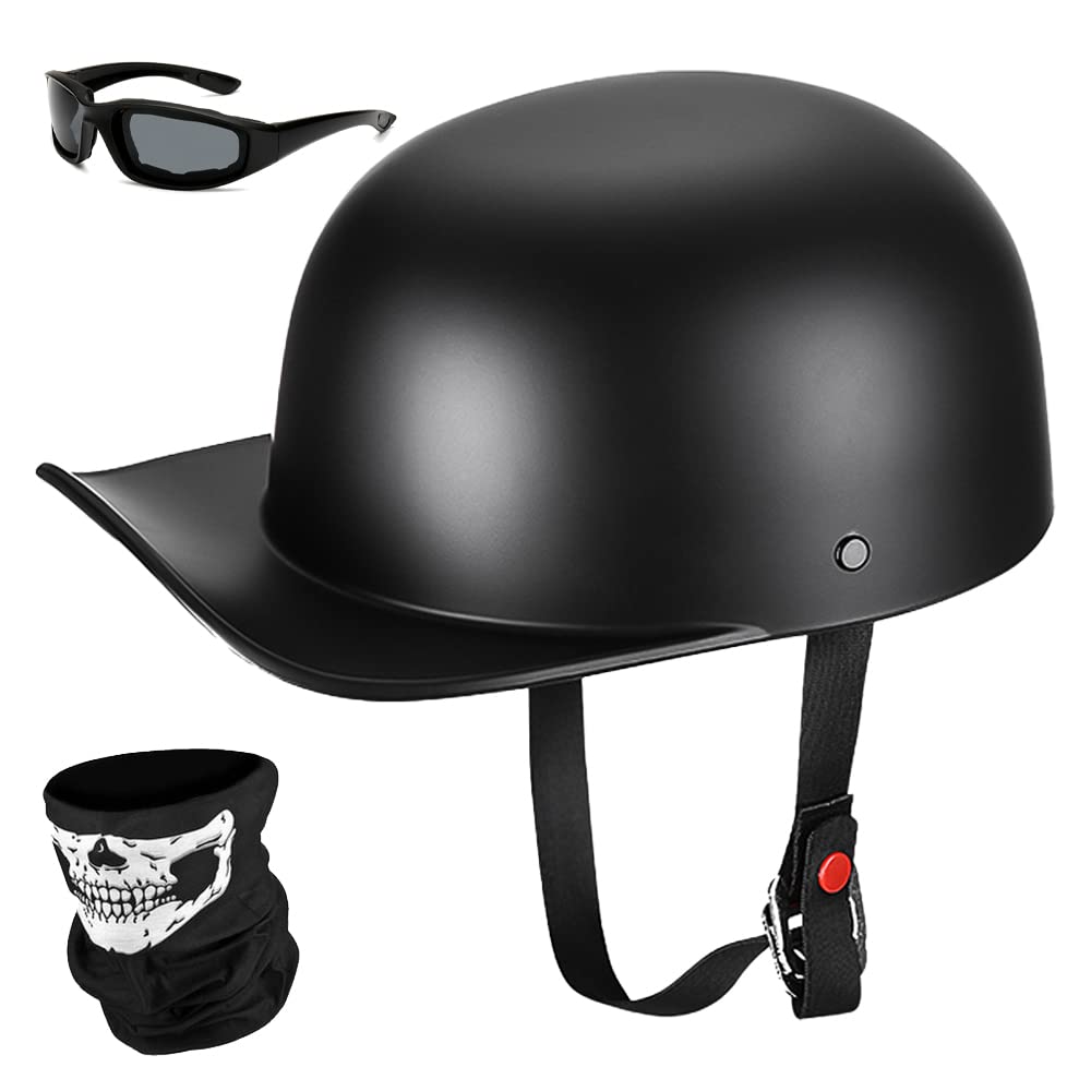 Yesmotor Baseball Motorcycle Helmet Half Cap For Bike Cruiser Chopper Moped Scooter- Dot Approved (Matte Black, M)
